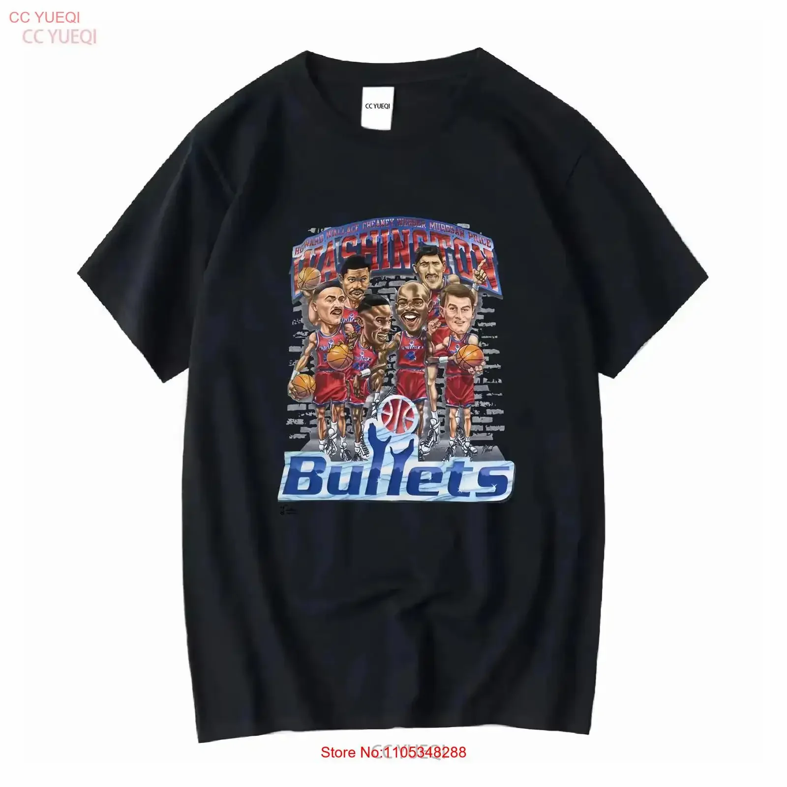Washington Bullets basketball Caricature short sleeve shirt vintage Washed Breathable streetwear Stretched Casual Soft vintage