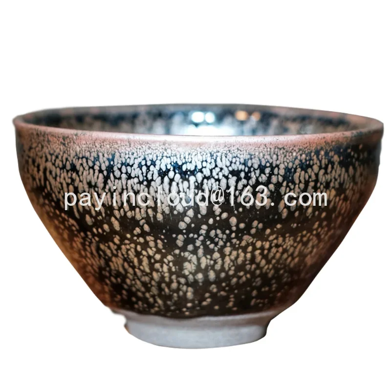 

Black Bottom Silver Drops Entry-Level Point Tea Cup 12.5cm Beam Mouth Jianzhan Ugyen Oil Drops Black Glaze Tea Bowl