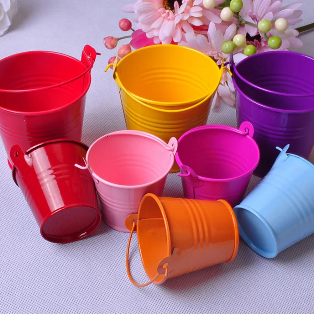 20개 금속 양철 버킷 세련된 미니 철제 버킷 식물 화분 정리함 책상 창틀 장식 어린이 미술 공예 용품