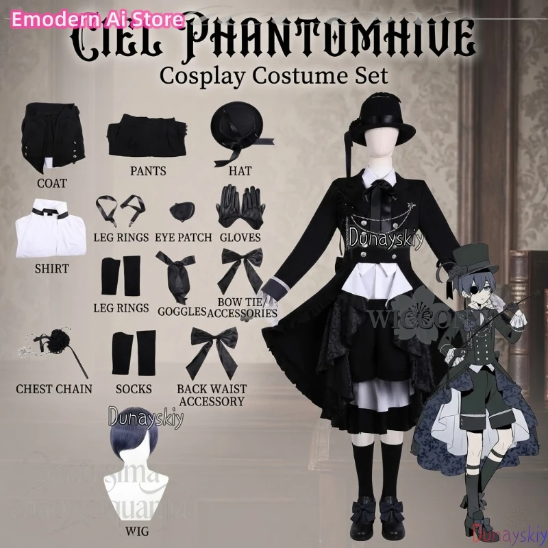 Disfraz Ceel Gótico Lolita Retro, Sombrero Negro Estilo Victoriano, Vestido Punk Vintage Y2K con Lazo de Encaje, Disfraz de Halloween Anime Negro