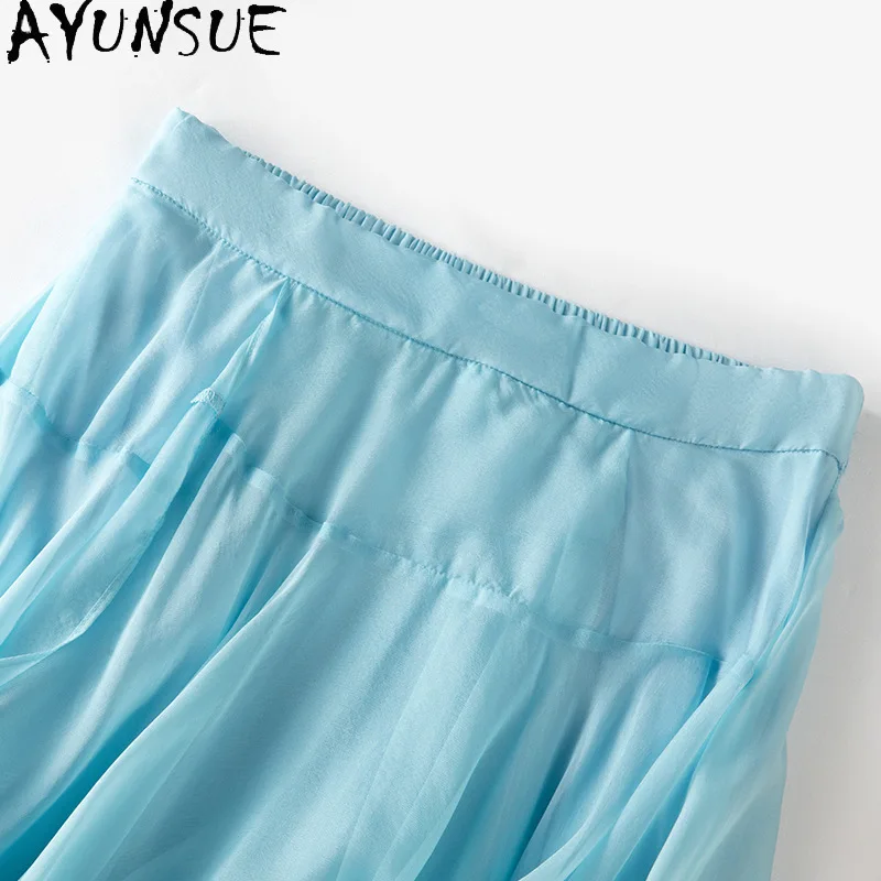 AYUNSUE 100% Silk Women's Skirts Solid High Waist Skirts for Women Irregularly Gentle Skirt Spring Summer Clothes Woman 2026 치마
