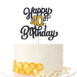 1pc, Black Golden Number Happy Birthday Cake Topper, 30, 40, 50, 60, 70 Happy Birthday Cake Topper Birthday Party Decorations