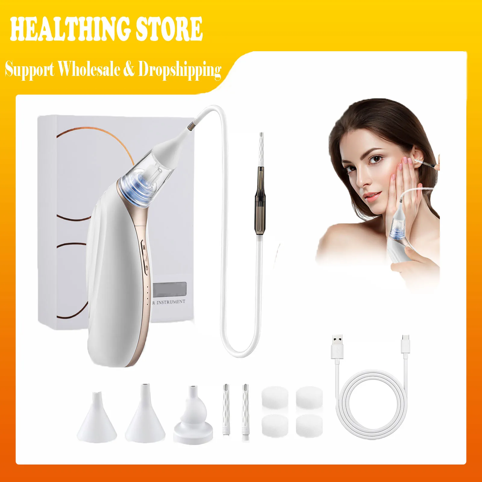 

2-in-1 Electric Ear Nose Cleaner Detachable Vacuum Cerumen Removal Tool 3-Level Strong Suction Detachable for Ear Cleaning