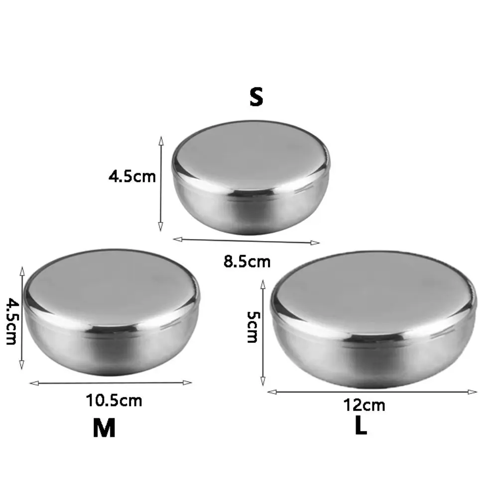With Lid Korean Stainless Steel Bowl Single Layer Silver Rice Bowl Smooth Surface Round Children Bowl Cream Foam