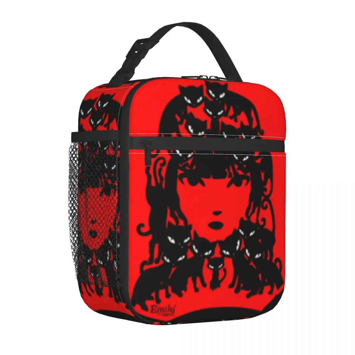 Cartoon E-Emily The Strange Cats Insulated Lunch Bag Portable Reusable Thermal Bag Tote Lunch Box College Picnic Men Women