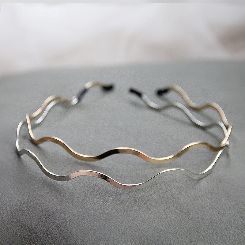 Minimalist Style Wavy Line Headbands Fashion Gold/Silver Color Thin Metal Headband Woman Hair Accessories