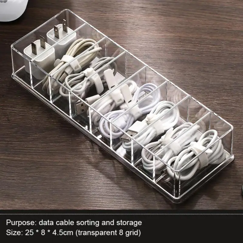 Charging Cable Power Cord Buckle 8 Cells Material Desktop Data Cable Storage Case Dustproof Portable Sorting Box Storage Box Hub
