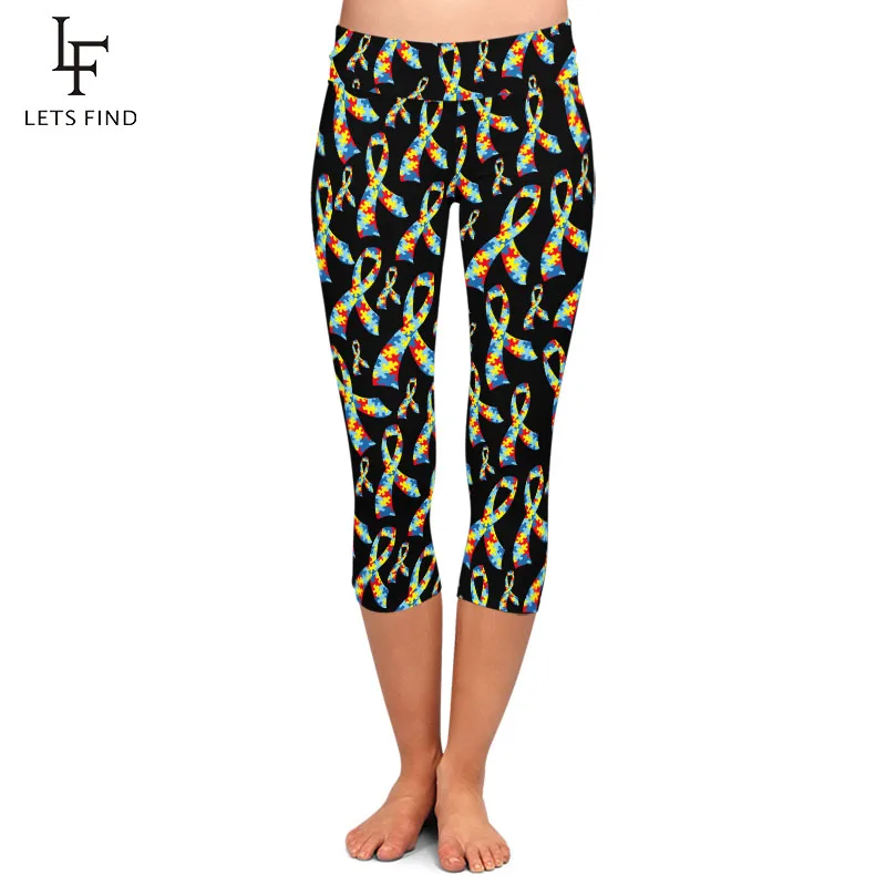 LETSFIND-mallas Capri de cintura alta para mujer, Leggings de cintura alta con estampado Digital, elásticos, ajustados, a media pantorrilla