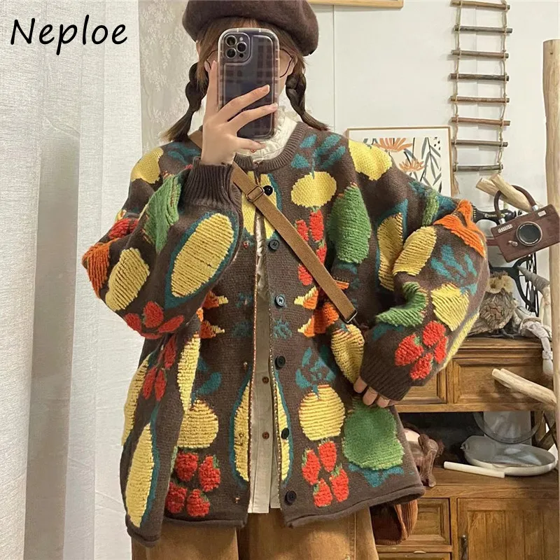 Neploe Japanese Retro Lazy Style Knitted Cardigan 2024 Autumn Winter New Sweaters Mujer Y2k Long Sleeve Loose Tops Women