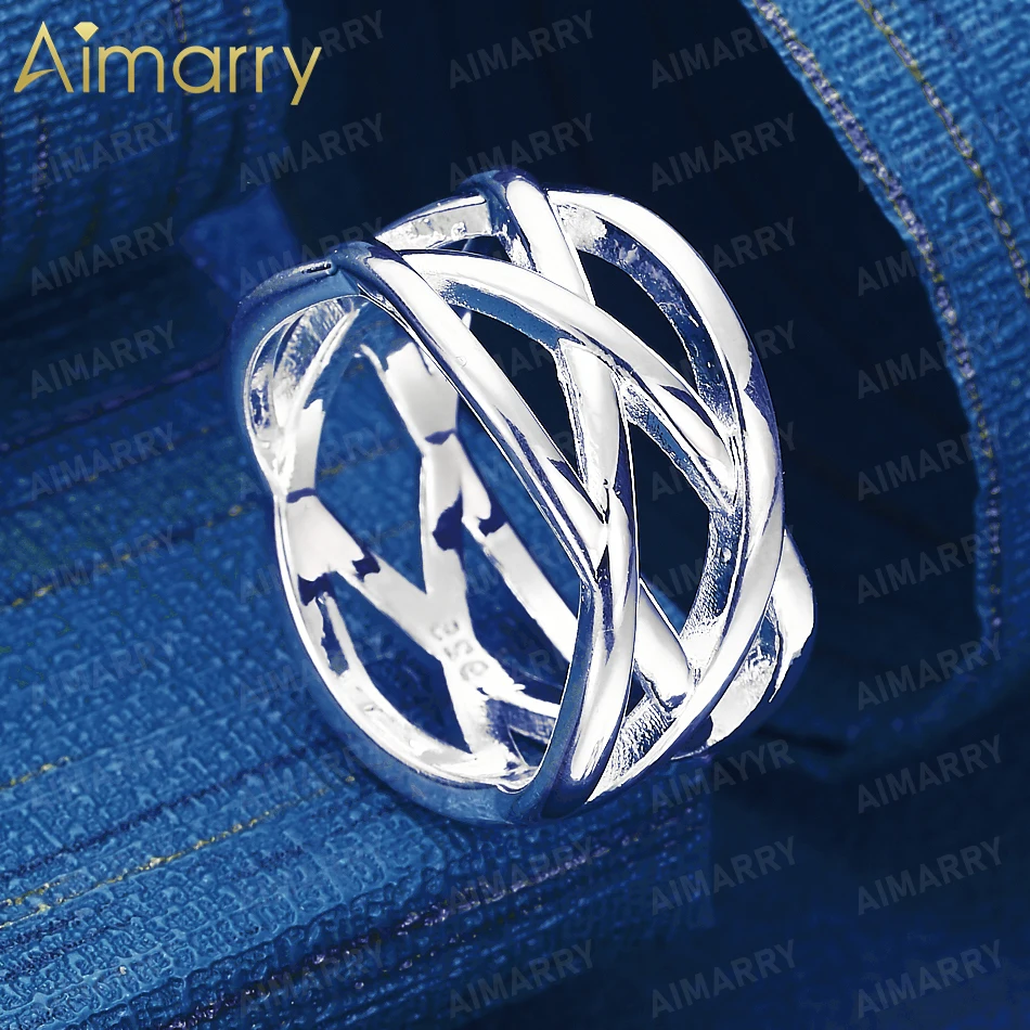 925 Sterling Silver 5-10# Cross Woven Hollow Ring for Women's Parties Banquets Weddings High-quality Fashion Jewelry
