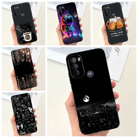 cute Cat Space Man Phone Case For Motorola Moto G31 XT2173-3 Coque Cover Soft Matte Liquid Silicone Funda Etui Motorola G31 G 31