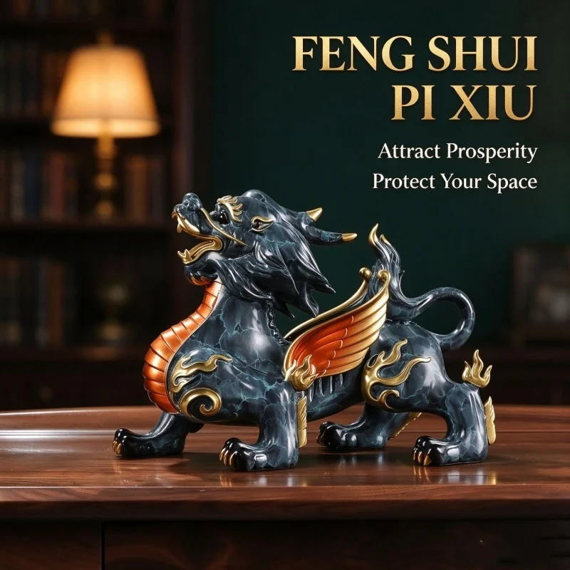 Brass Pixiu Statue Chinese Feng Shui Pi Yao Figurine Wealth Guardian Desktop Ornament Home Office Table Decor Lucky Gift