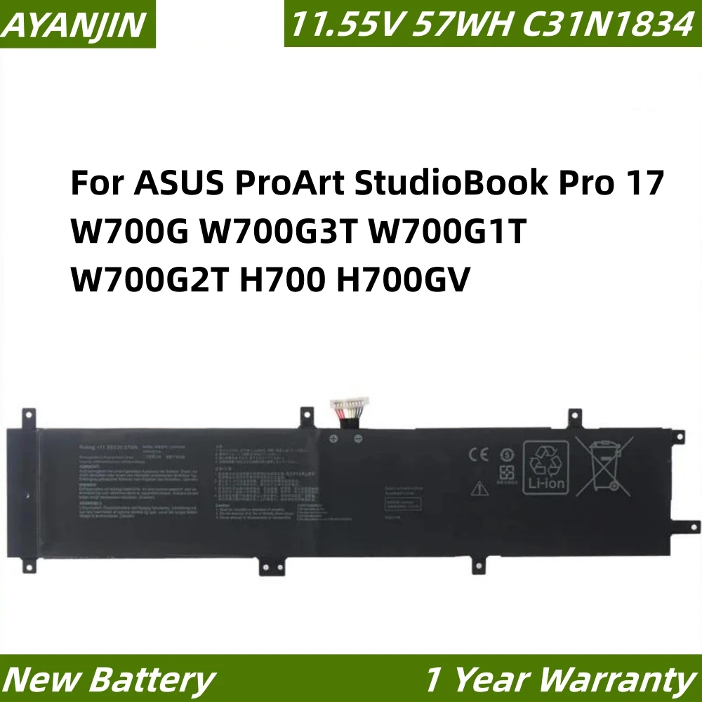 Laptop Battery C31N1834 11.55 57Wh For ProArt StudioBook Pro 17 Series W700G W700G3T W700G1T W700G2T H700 H700GV Notebook