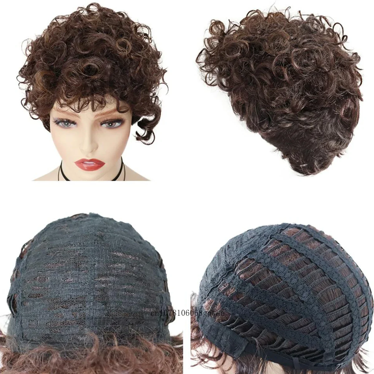باروكات بنية مختلطة قصيرة، باروكة صناعية مجعدة مع غرة للنساء ذوات البشرة السمراء، تصفيفة شعر أفريقية مقاومة للحرارة، زي تنكري للحفلات اليومية #4