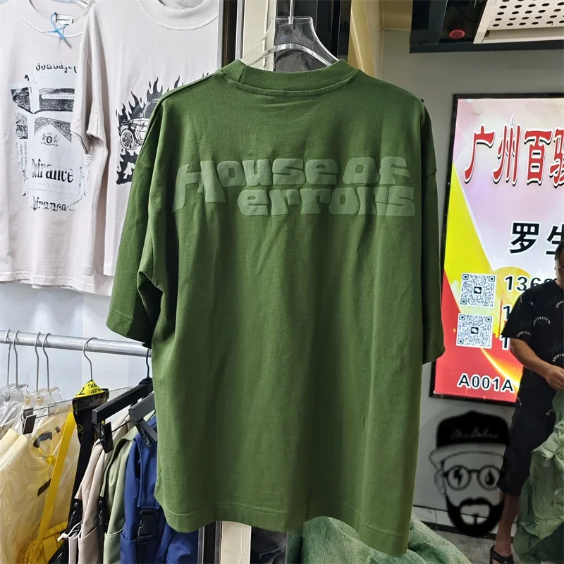 Streetwear green HOUSE OF ERRORS Foam Printing oversized loose T-shirt For Men