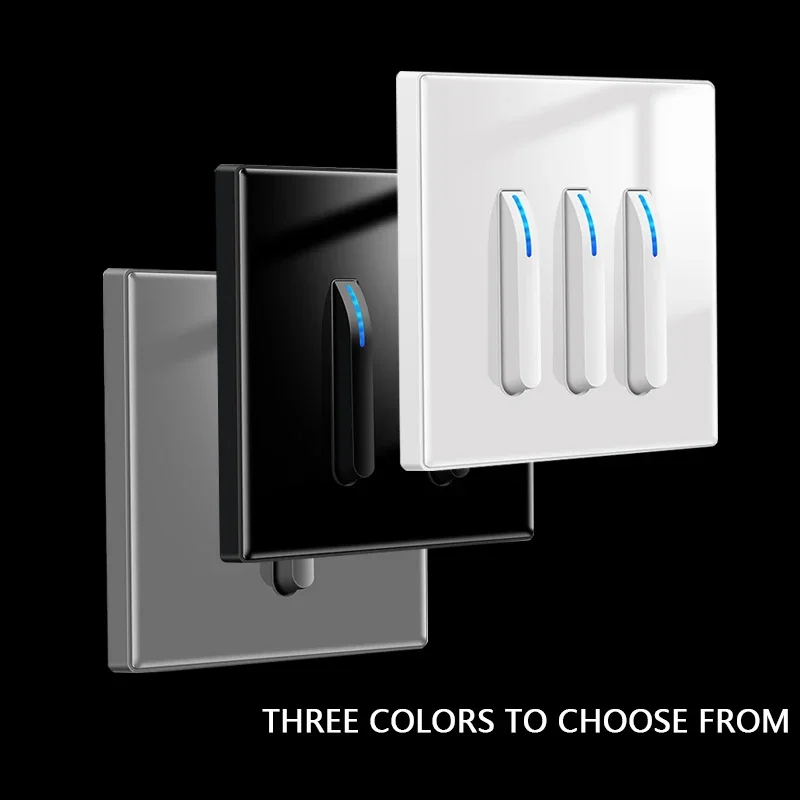 Wall Light Switch Panel Tempered Glass International Switch Self-reset 1/2/3/4 Gang 1/2 Way LED Indicator Piano Key Wall Panel