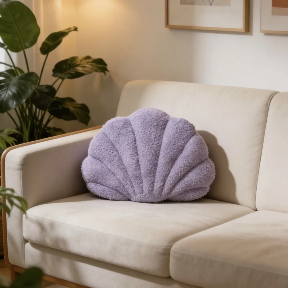 Creative Seashell Throw Pillow Soft Sofa Cushion Solid Color Fluffy Office Decor Pillow