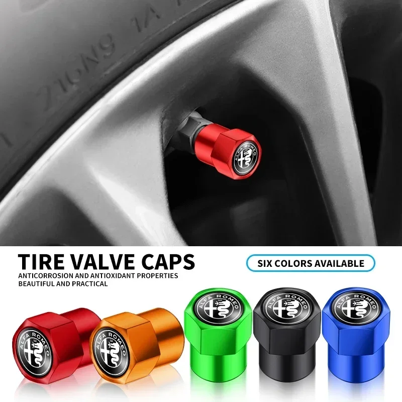 4Pcs Car Accessories car Wheel Tire Valve Stem Caps For Alfa Romeo 159 147 156 166 Giulietta Giulia Mito Stelvio Brera Spider