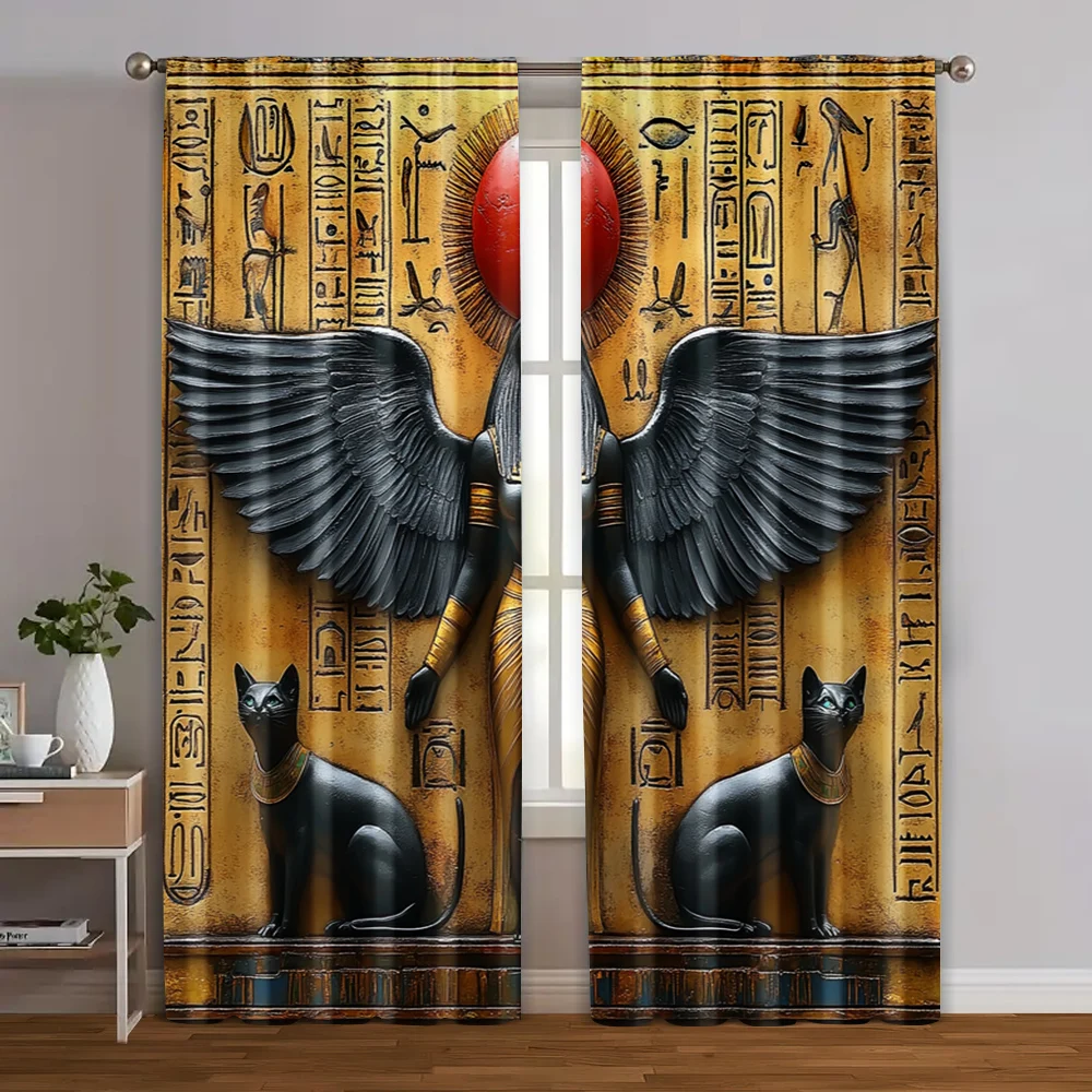 

2pcs, Window Curtain 2D print The Egyptian goddess Isis and the Sphynx cat Polyester Woven (without rod) Outdoor Decorations