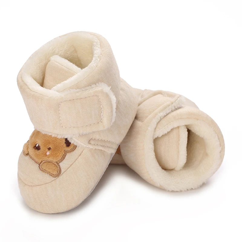 Winter Newborn Cotton Shoes 0-1 Year Old Male and Female Baby Cartoon Teddy Bear With Plush Warm Walking Boots