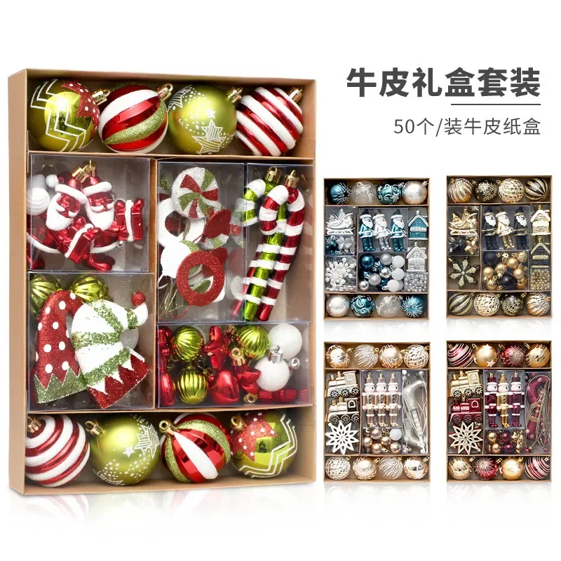 for Cross-border painted Christmas ball set 50pcs mix and match red green and white festive decorative Christmas tree pendant