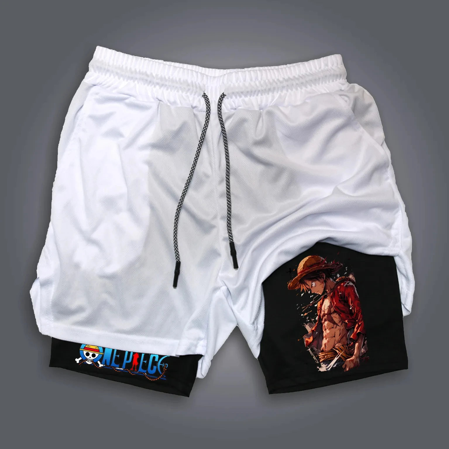 

ONE PIECE аниме Луффи, двойные шорты с периферийным принтом, мужские свободные спортивные дышащие брюки в американском стиле, лето 2025 г.