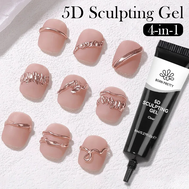 5D Nail Sculpting Gel with Solid Mirror Powder DIY Nail Embossing Gel for Painting Carving Nails 8ml image 6