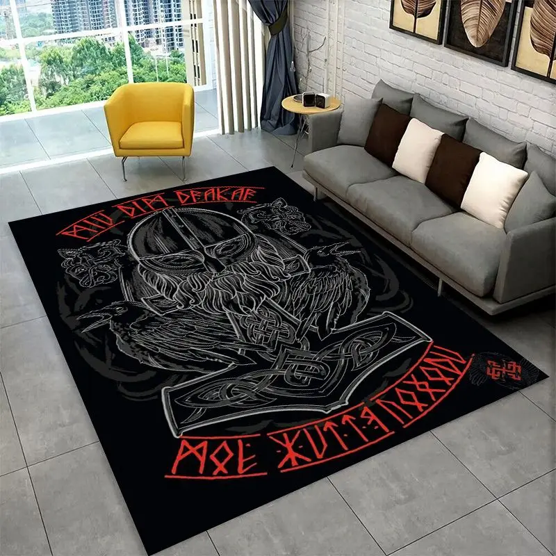 Viking Totem Nordic Rune Valhalla Vegvisir Odin Large Area Rug Non-slip Carpet for Bedroom Living Room Sofa Doormat Floor Mat