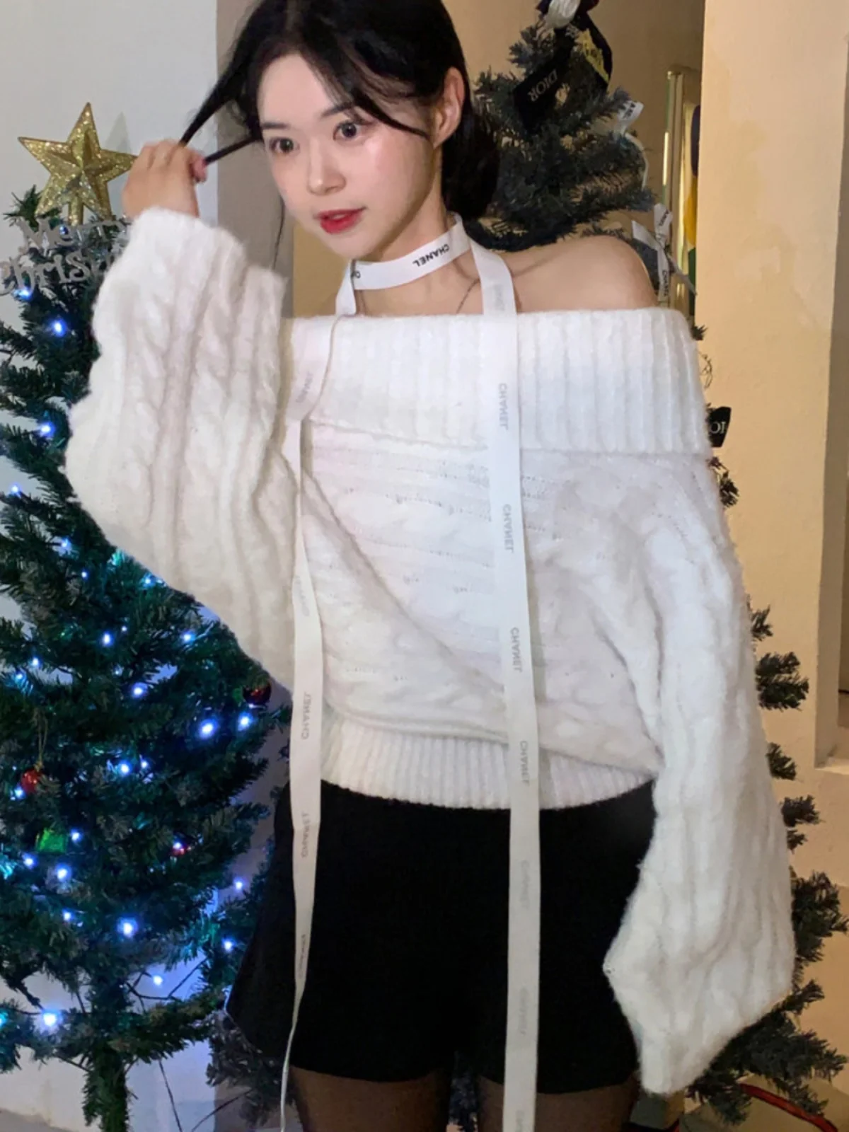 

Корейский вязаный свитер Sle Lazy Thiened Long Sve на одно плечо, свободный крой, мягкий и уютный женский топ на осень-зиму