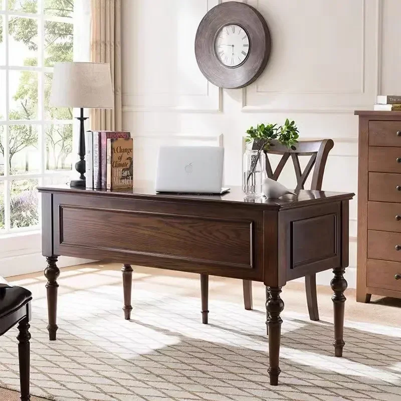 w28- American solid wood desk study desktop computer table and chair furniture home simple retro calligraphy writing desk
