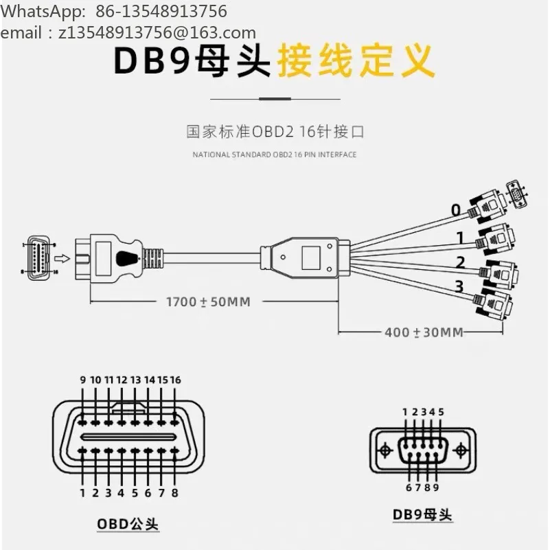 PCAN 1-to-Multi OBD Diagnostic Wiring Harness, New Energy Vehicle OBD Test Cable for Multiple Car Models