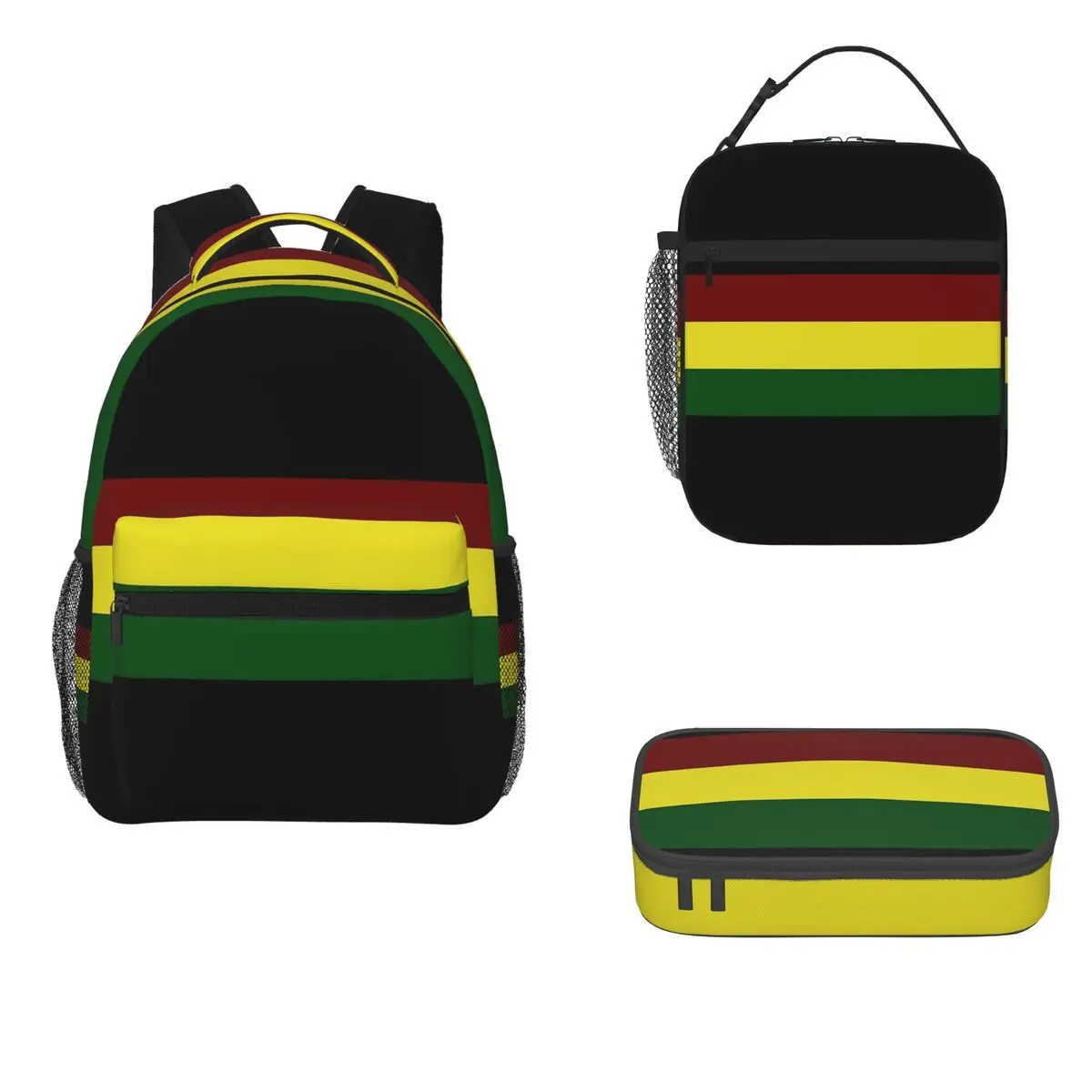 Rasta Flag Rasta Stripe Backpacks Boys Girls Bookbag Children School Bag Cartoon Kids Rucksack Lunch Bag Pen Bag Three-Piece Set