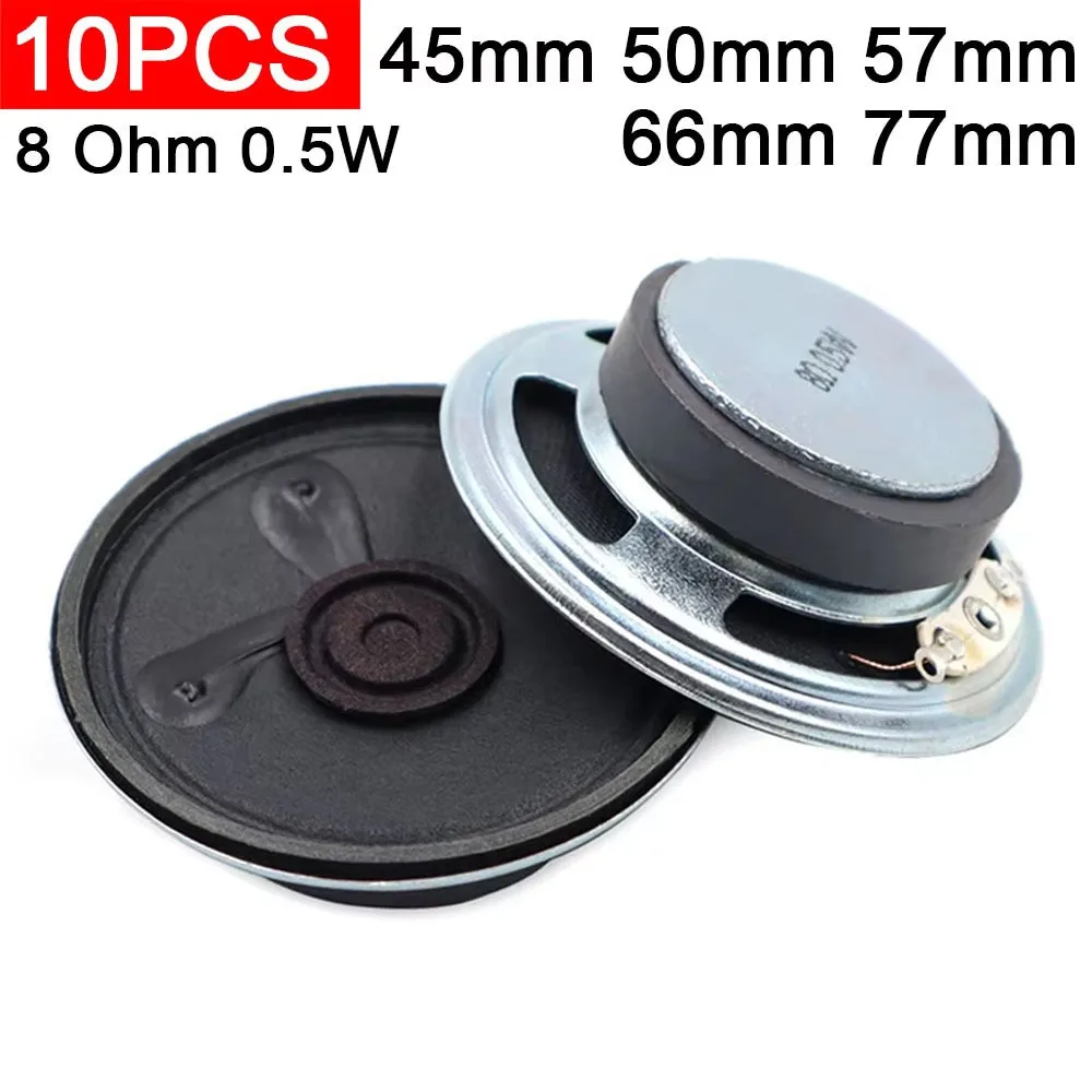10pcs 8 Ohm 0.5W Speaker Diameter 45mm 50mm 57mm 66mm 77mm 57*15MM Outer Magnetic Iron Case Loud Speaker Paper Cone Loudspeaker