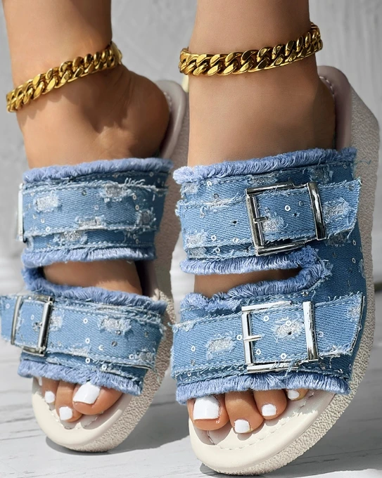 Cowboy sequin fringed wedge sandals