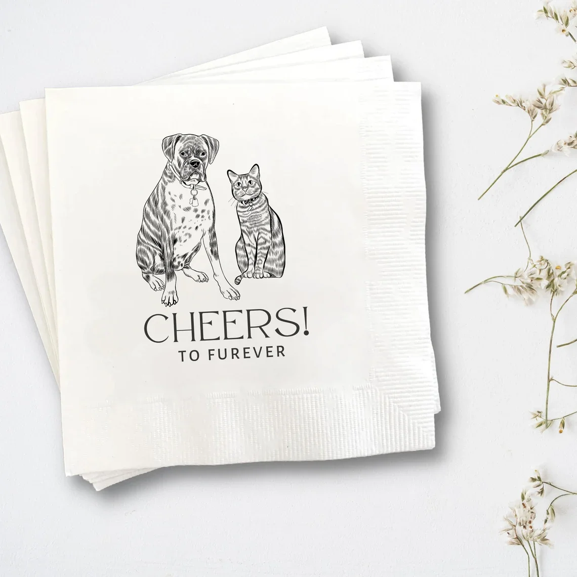 Custom Pet Cocktail Napkins, Dog Wedding Napkins, Pet Cocktail Napkins, Customized Pet Napkins,  Pet Portrait Wedding Napkins