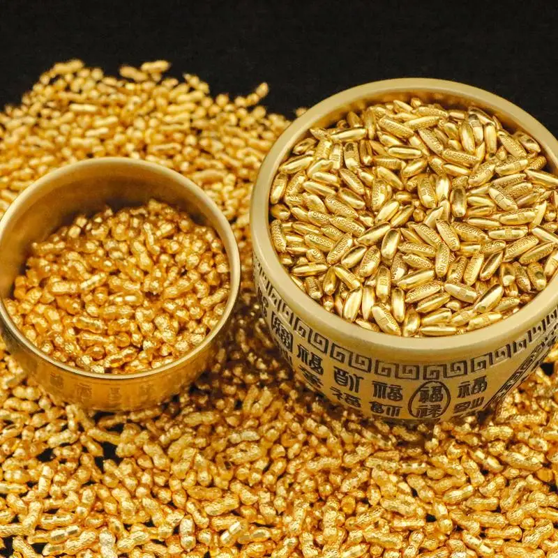 100 Uds. De relleno de cuenco de la fortuna de maní y arroz chapado en oro macizo de 1CM con Mini lingotes, decoración china de la suerte para exhibición de jarrón de riqueza