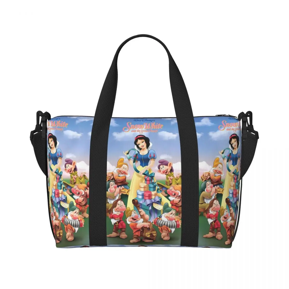 

Custom Snow White And The Seven Dwarfs Grocery Tote Shopping Bags Big Capacity Kawaii Princess Cartoon Gym Beach Travel Bags