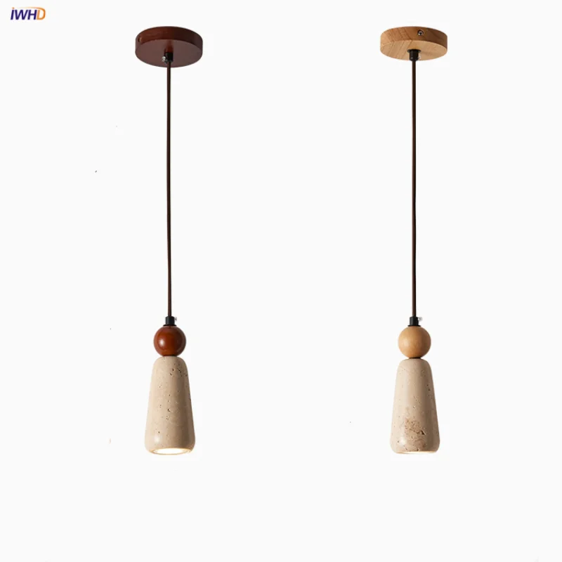 

IWHD Wire Adjustable LED Pendant Light Fixture Coffee Bedroom Living Room Wabi Sabi Modern Wood Hanging Lamp Luminaira Suspendu