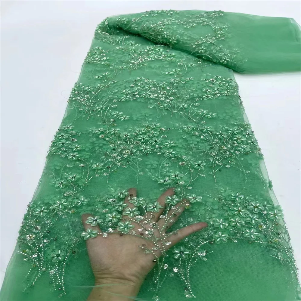 

Luxury African Groom Sequins Lace Fabric High Quality 2024 Heavy Beads Embroidery French Tulle Lace Nigerian Wedding Dress jy240