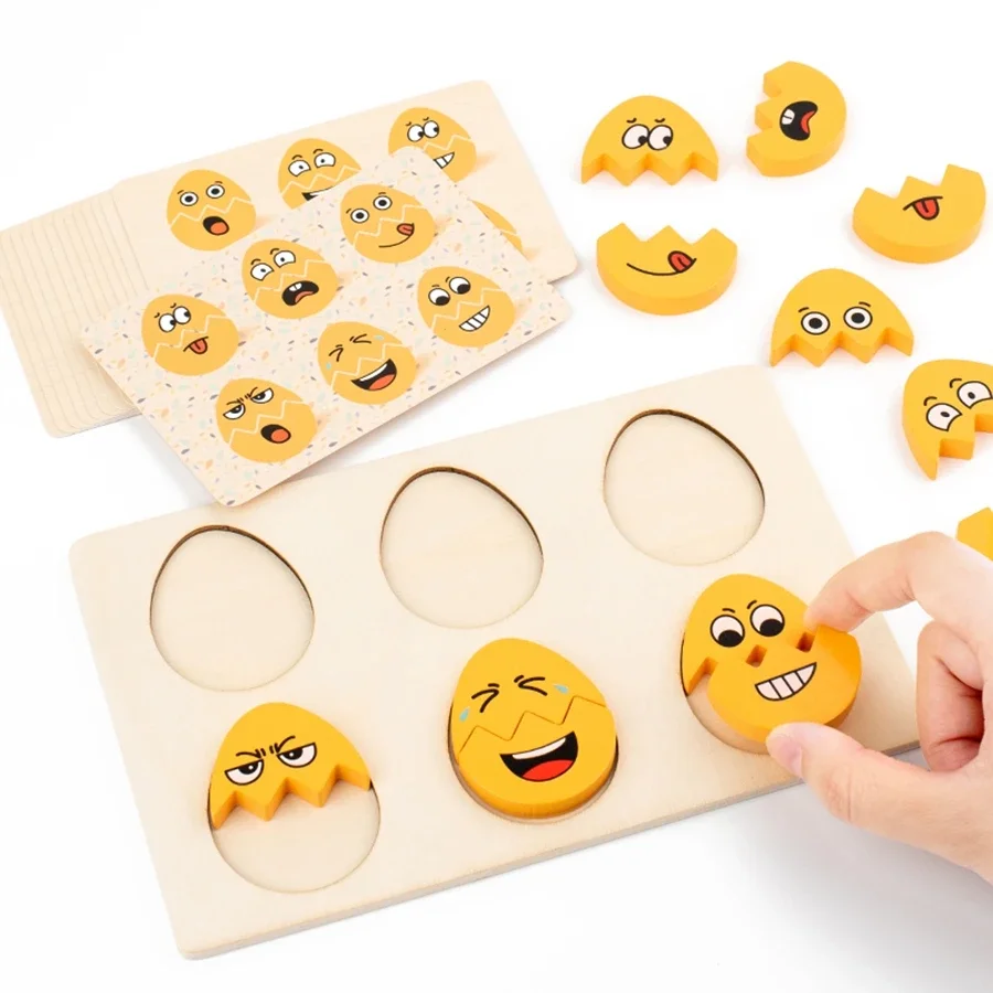 Face Expression Change Egg Shape Matching Game Wooden Montessori Toy Children Early Educational Montessori Sensory Baby Toys