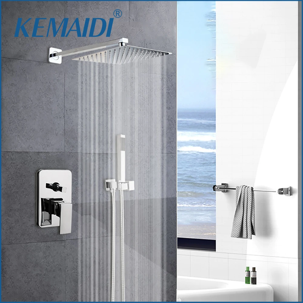 KEMAIDI Bathroom Rainfall Shower Set Luxury Shower Faucet Kits with hand sprayer Chrome Polish Cold Hot Mixer Wall Mounted 