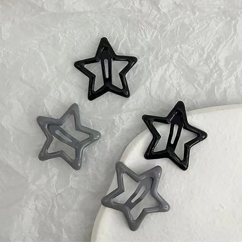 5PCS Girls Black Gray Star Hair Pins Cool Charm Aesthetic BB Hair Clip For Women Pentagram Harajuku Trendy Hair Accessories