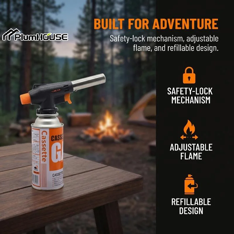 Camping Gas  Torch Welding Adjustable Flame BBQ Cooking Piezo Ignition Outdoor Durable Windproof Design