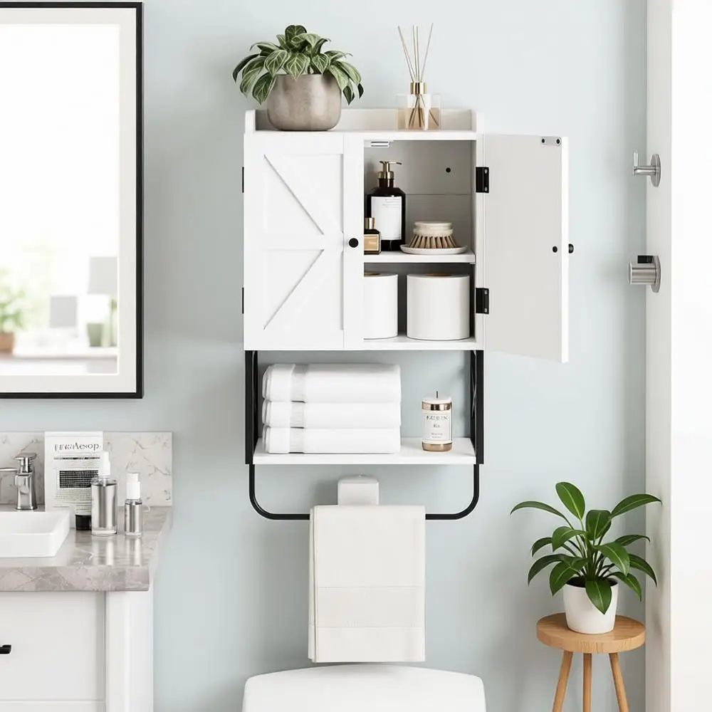 

Space-Saving Wooden Wall-Mounted Medicine Cabinet with Adjustable Shelves for Bathroom, Kitchen, and Living Room - Country White