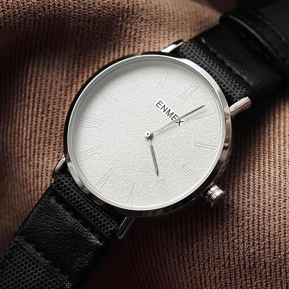 2023 Enmex creative style canvas strap wristwatch Ultra thin case simple digital special design brief casual quartz watch