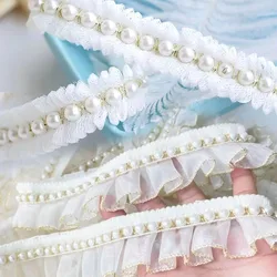 Lace Pleats Glittering Bling Bling Clothing Accessories Beaded Trim Vintage Ruffled Mesh Fabric Braid Needlework Ribbon Frills