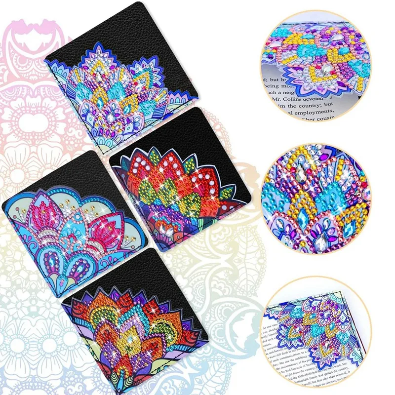 Marcapáginas de Arte de diamantes para amantes de los libros, marcadores de esquina DIY, Kits de pintura de diamantes, 4 piezas