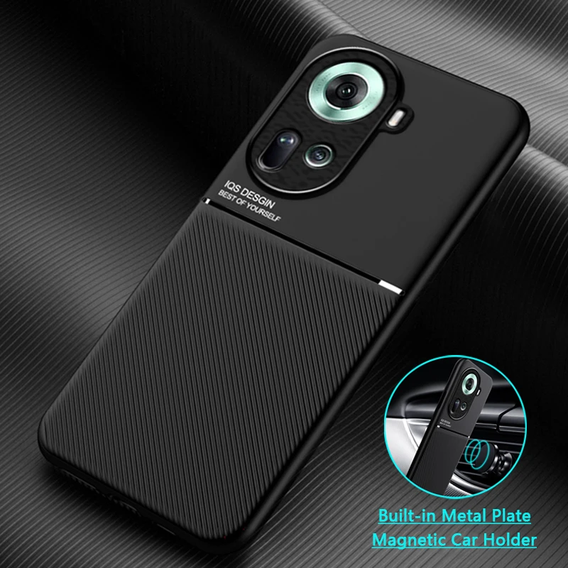 For Oppo Reno 11 Reno11 5G Case Built-in Metal Plate Phone Case For Oppo Reno 11 5G CPH2599 Magnetic Holder Leather Back Cover