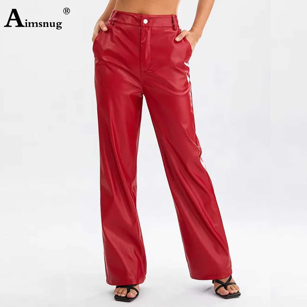 Pantalon droit en cuir PU pour femmes, coupe haute, mode basique, américain et européen, Sexy, fermeture éclair, tenues en Faux cuir, nouvelle collection 2025