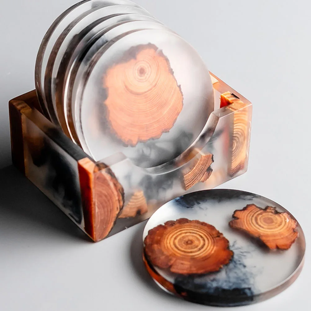 

6Pcs Resin Pine Coasters Creative Artistic Mug Mats Protective Tabletop Decor Suitable for Home Office Living Room Waterproof